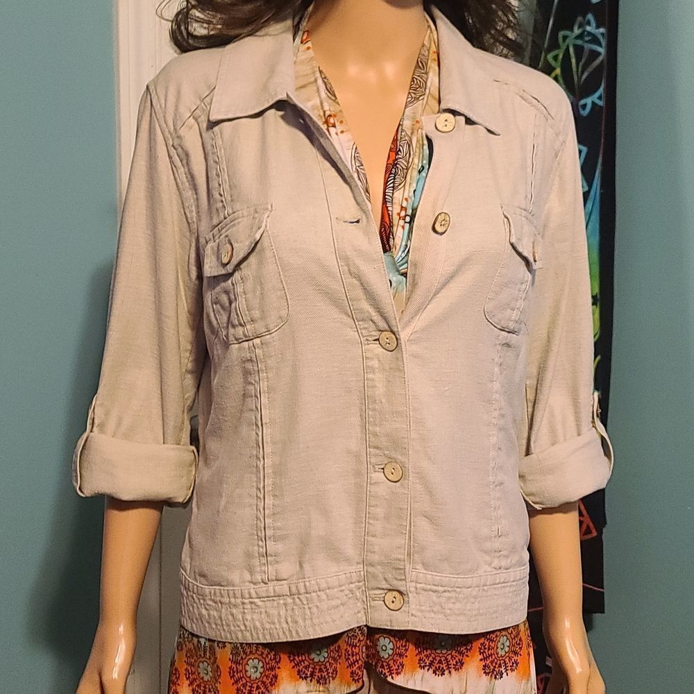 Sigrid Olsen Khaki Roll up sleeve button up jacket